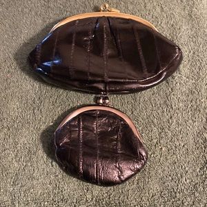 Set of two black, faux leather change, purses
